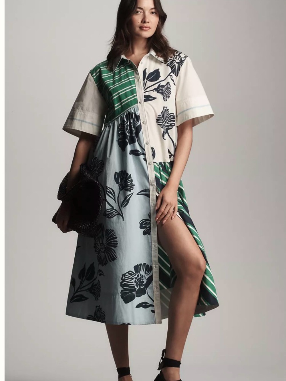 Beatrix Mixed-Print Shirt Dress by Maeve Anthropologie XS